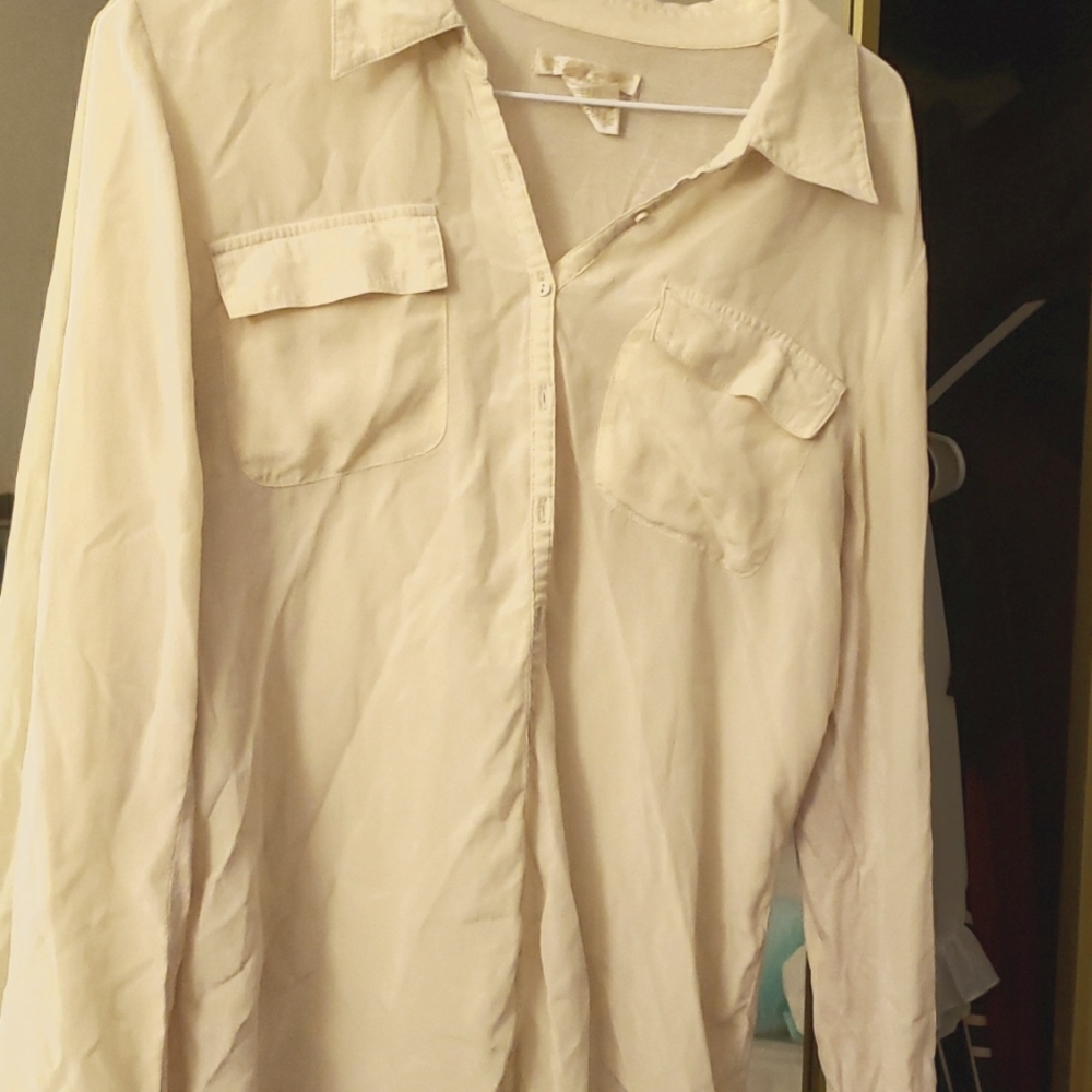 Gold Hawk bamboo silk button up shirt blouse long sleeved semi sheer